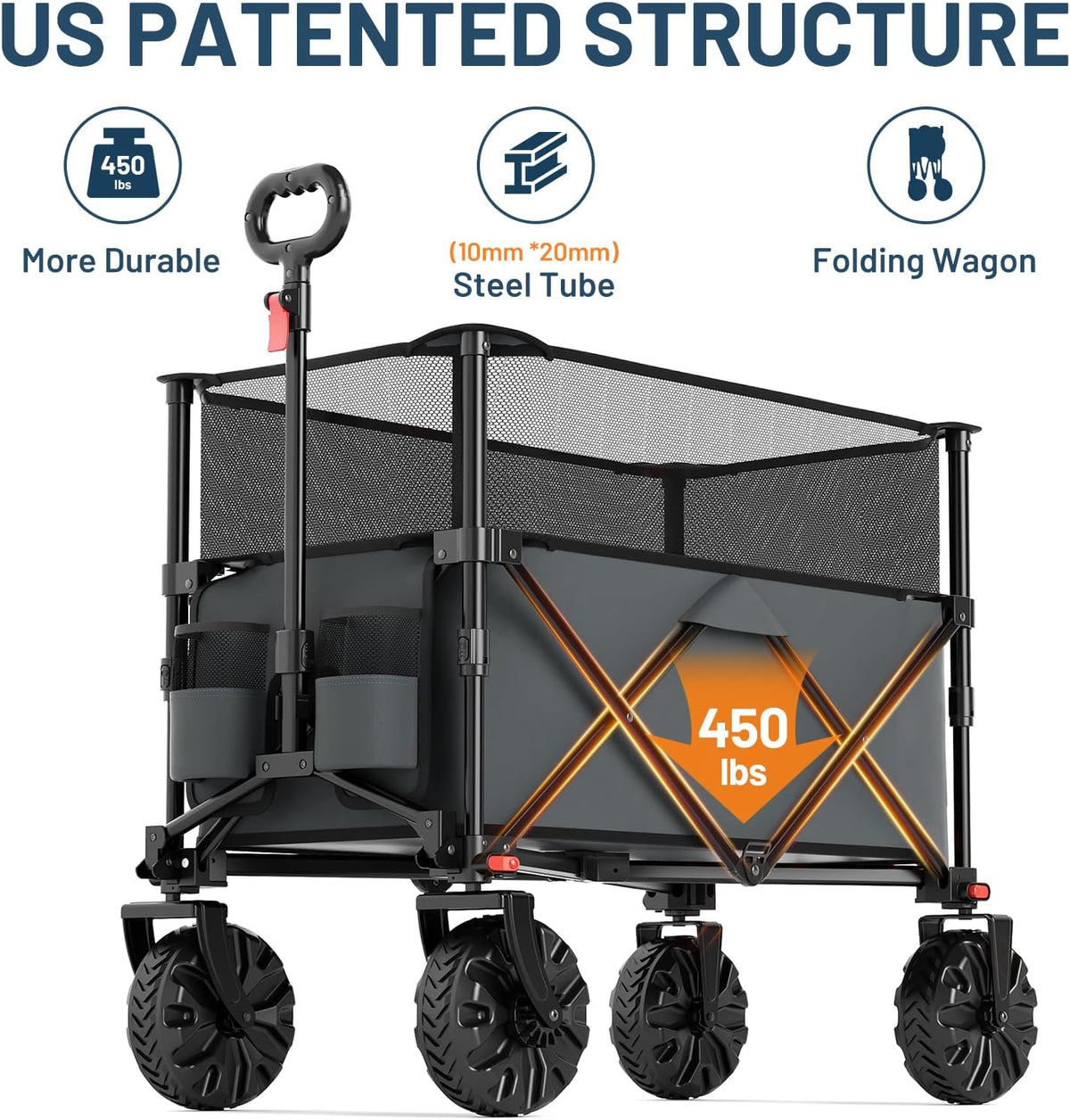 TIMBER RIDGE Foldable Wagon 350L Extendable Height, Large Capasity Collapsible Wagon Cart with All