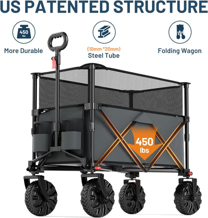 TIMBER RIDGE Foldable Wagon 350L Extendable Height, Large Capasity Collapsible Wagon Cart with All