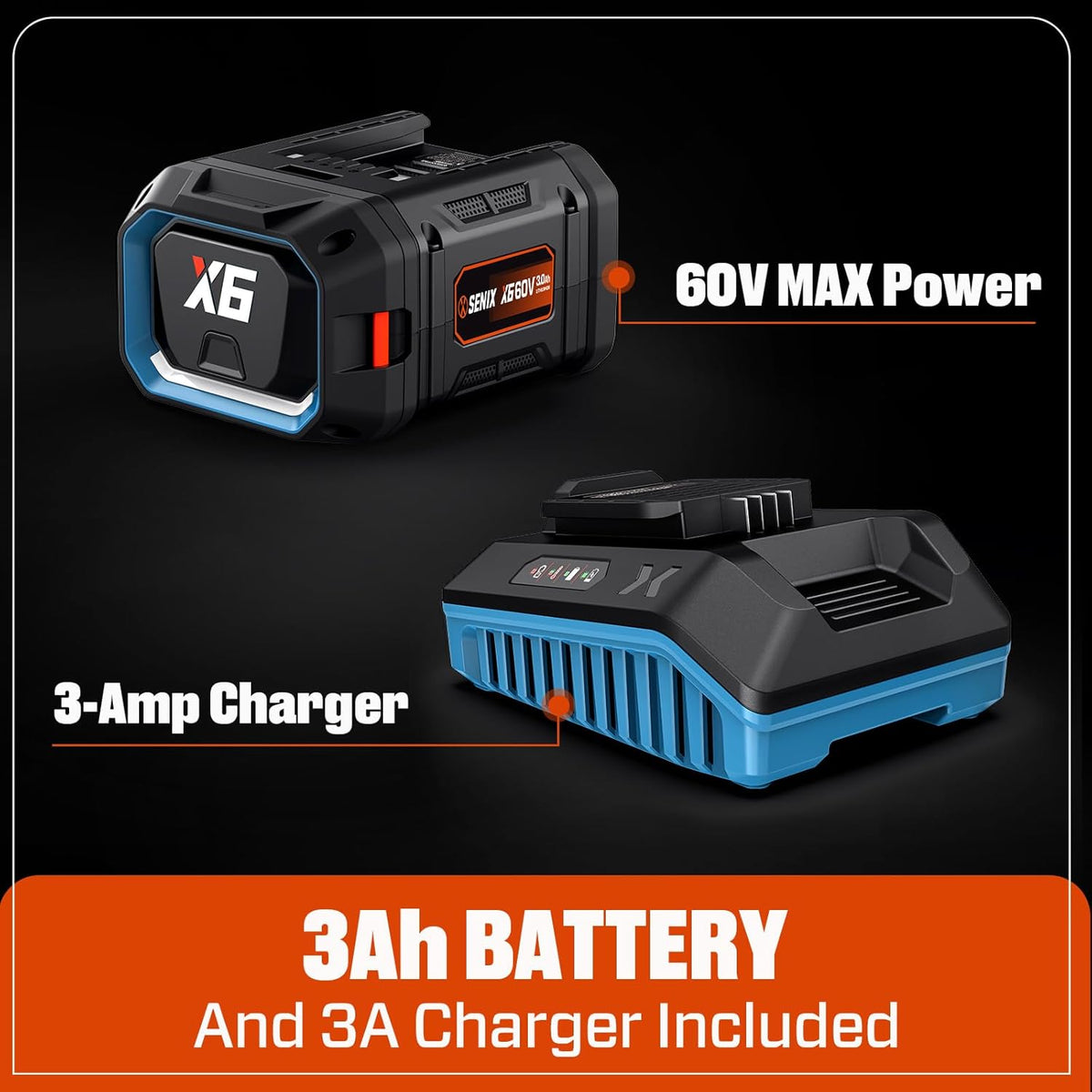 SENIX 16-Inch String Trimmer, 60V Cordless Weed Wacker, Variable Speed, 3.0Ah Battery and Charger