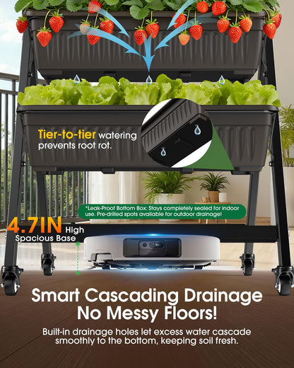 Olaiti 5-Tier Vertical Garden Bed Planter Boxes with Wheels, Drainage System & Storage Space