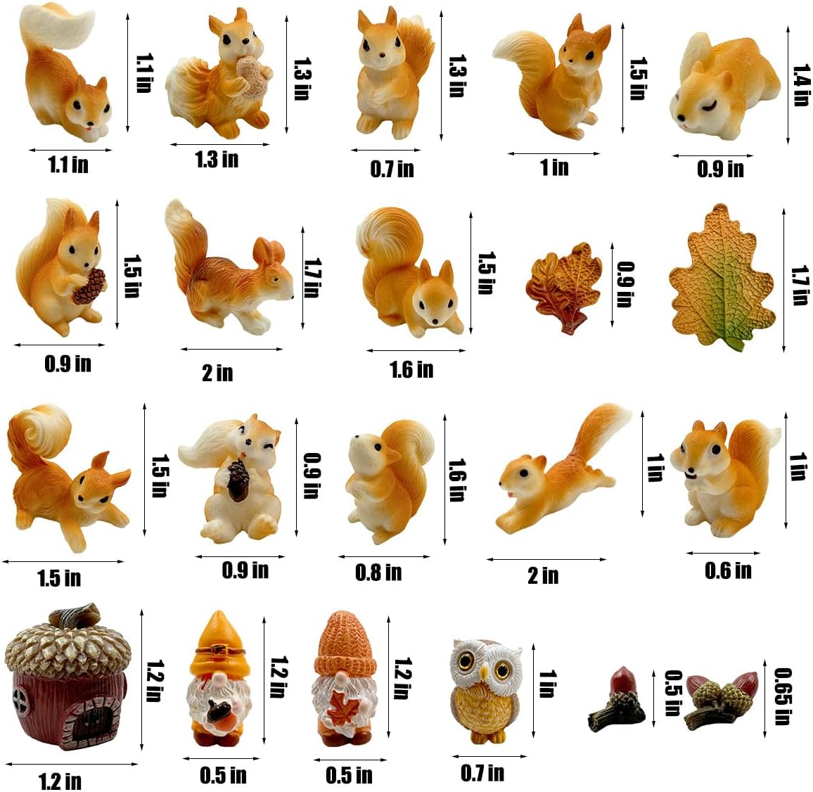 Miniature Squirrel Figurine, 21Pcs Mini Resin Squirrel Figures,Tiny Fall Forest Animals Figurines