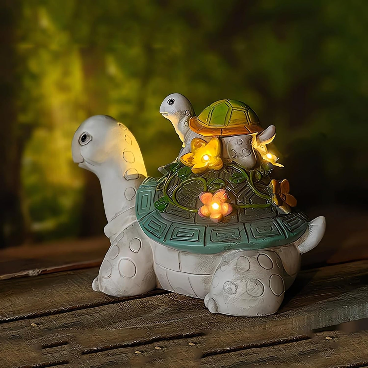 Solar Garden Outdoor Statues Turtle with Succulent and 7 LED Lights, Cute Outdoor Turtle Decor for
