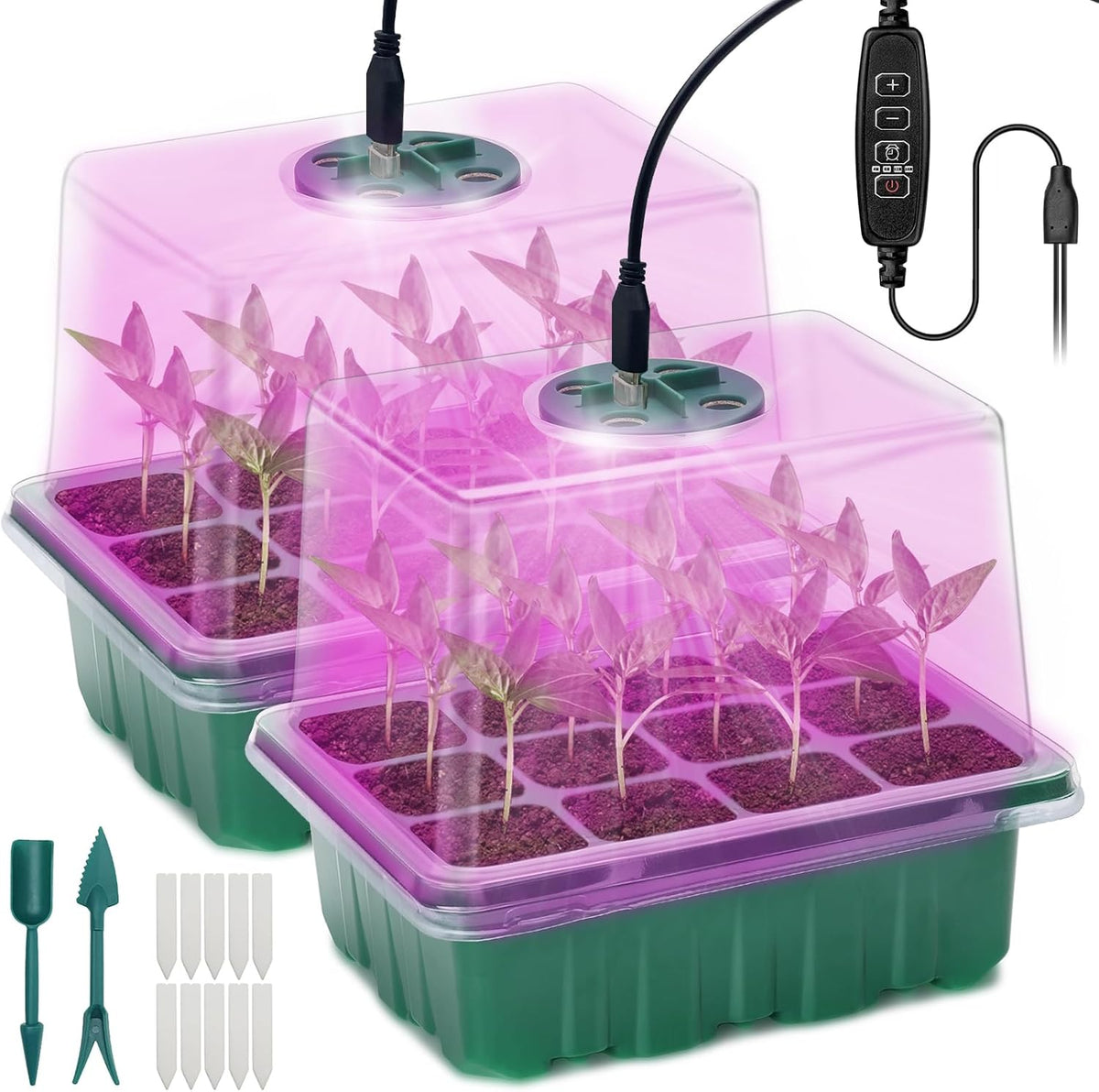 Seed Starter Tray, 2 Pcs Plant Propagation Station with Grow Light,Seedling Starter Trays with
