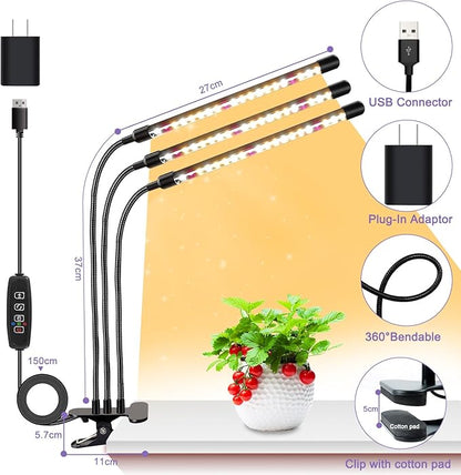 3head Plant Lights, 2Pack Grow Lights for Seed Starting, Full Spectrum Growing Lamps with Clip for