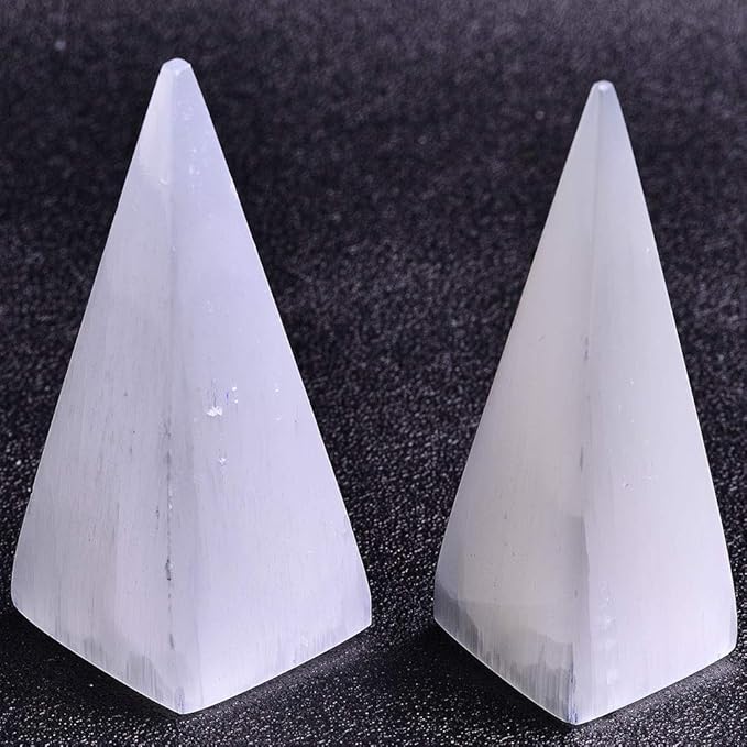 JIC Gem 2pcs Selenite Pyramid 4" Crystal Point White Reiki Healing Crystal Stone for Energy