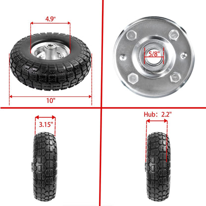 4.10/3.50-4 Tire Wheels Flat Free 10" Heavy Duty Solid Flat-Free Replacement Tire with 5/8 Axle