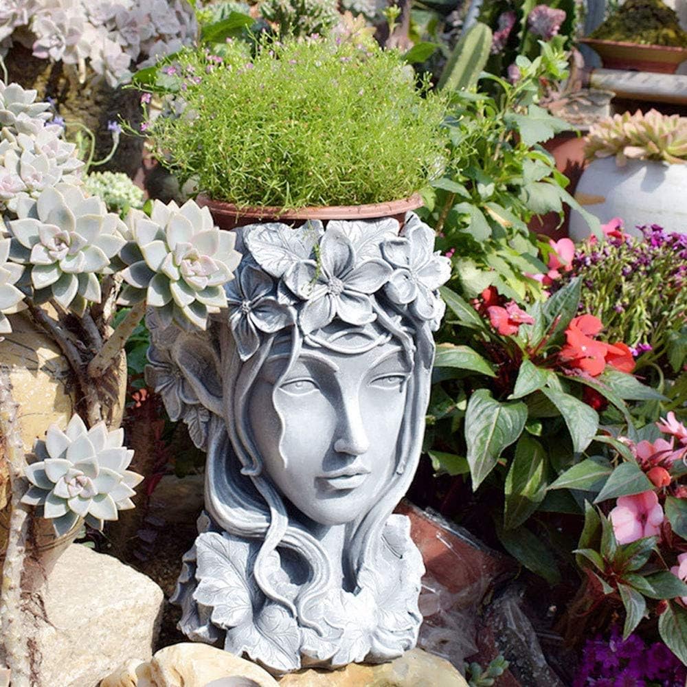Sungmor Creative Goddess Head Planter Statue for Garden Ornaments | 9×9×14 Inch Premium Resin |