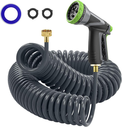 Coil Hose,3/8" EVA Coil Garden Hose 75 FT,Curly Water Hose Lightweight with Brass Connectors,Recoil