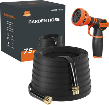 Giraffe Tools Garden Hose 75FT Lightweight Lay Flat Water Hose Kink Free Flexible Hose with 9 Spray