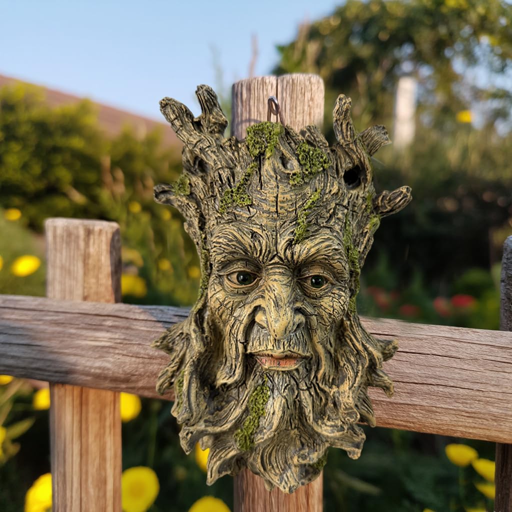 Moss Tree Face Sculpture, Funny Moss Cap Old Man Tree Hugger Statue, Indoor & Outdoor Creative