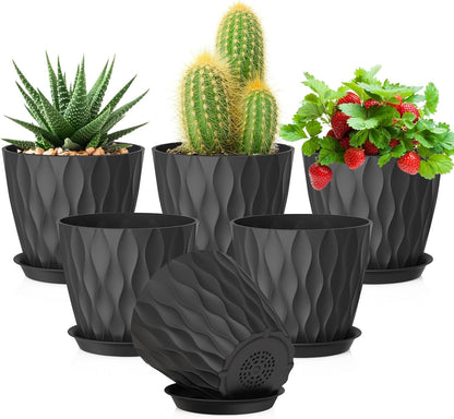 5 inch Plant Pots for Indoor Outdoor Plants, 6 Pack Thick Nursery Pots with Drainage Holes and
