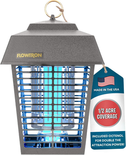 Flowtron Electric Bug Zapper 1/2 Acre Outdoor Insect Control with Dual Lure Method, 15W UV Light &