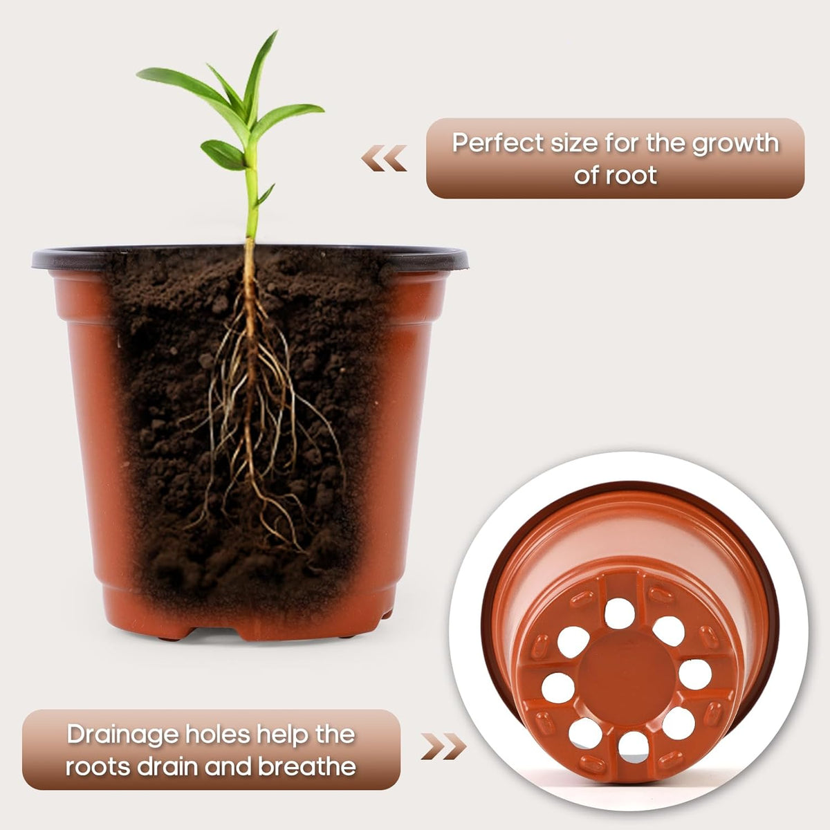 300 Pack 4 Inch Plastic Nursery Pots for Plants, Small Seedling Pots Succulent Pots Flower Pots
