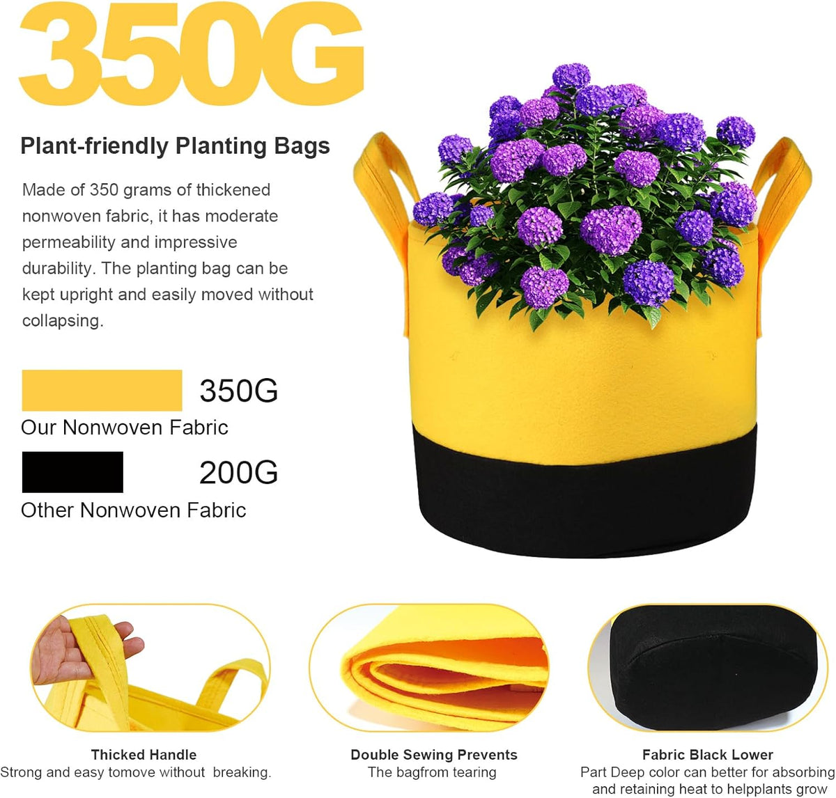 Grow Bags 10 Gallon,6 Pack Fabric Plant Pots with Handles Planter Bag for Outdoor Garden Planting