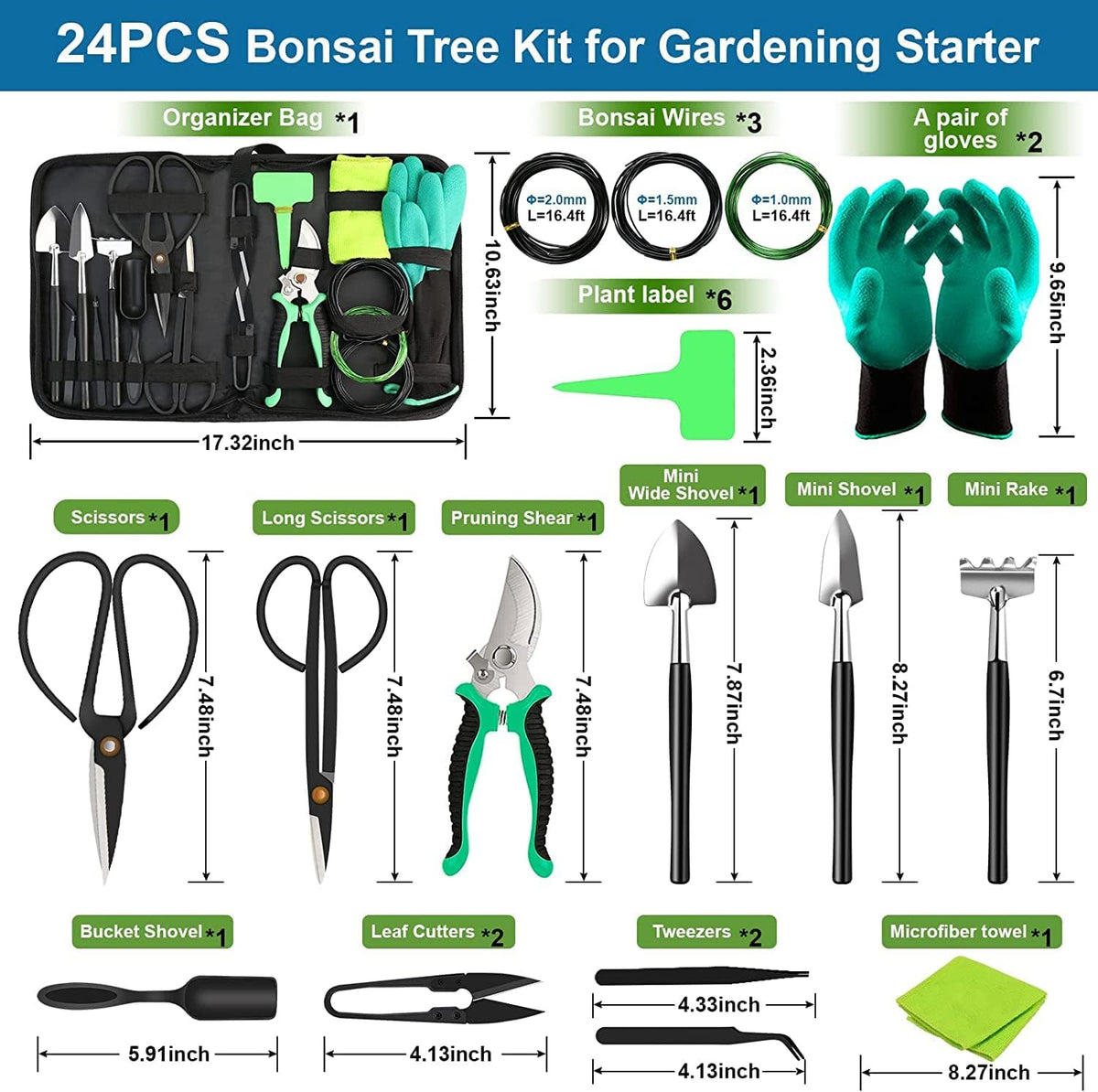 Bonsai Tools Kit- 24 PCS Bonsai Tree Kit Tools for Beginners, Bonsai Tool Set Bonsai Starter