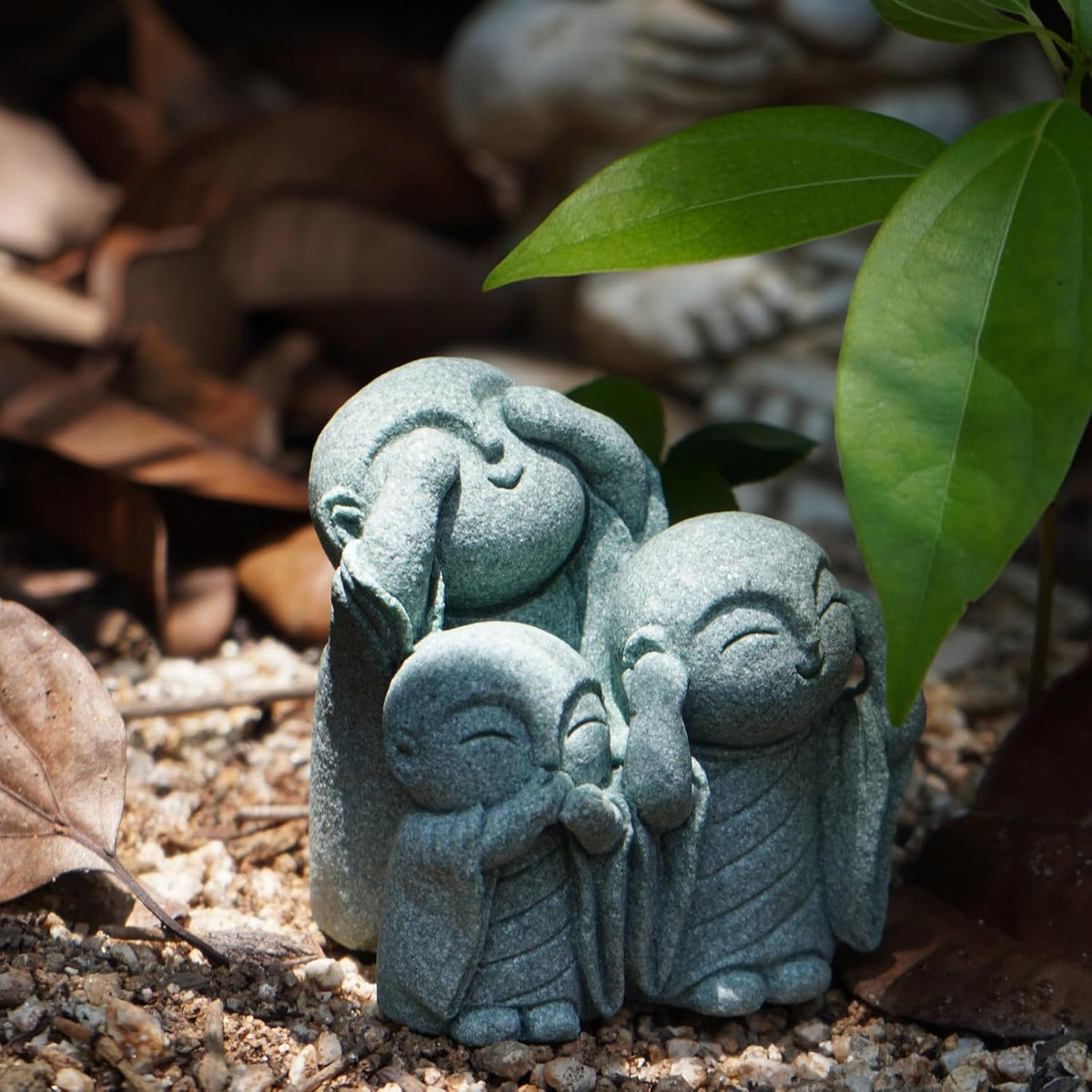 OwMell 3 Japanese Jizo Statue Stone Japanese Buddha Jizo Monk Statue Figurine Memorial Statue
