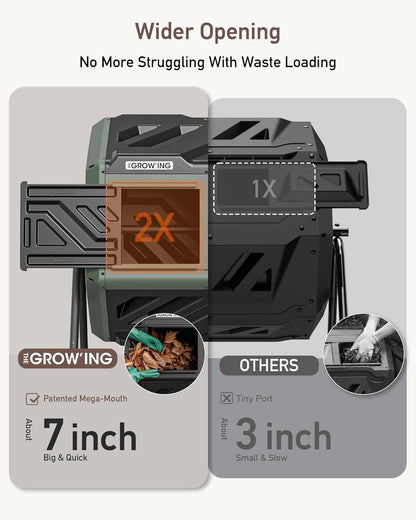 THEGROW'ING Updated 43 Gallon Compost Bin Outdoor, Fast Assemble Tumbling Composter, Dual Chamber