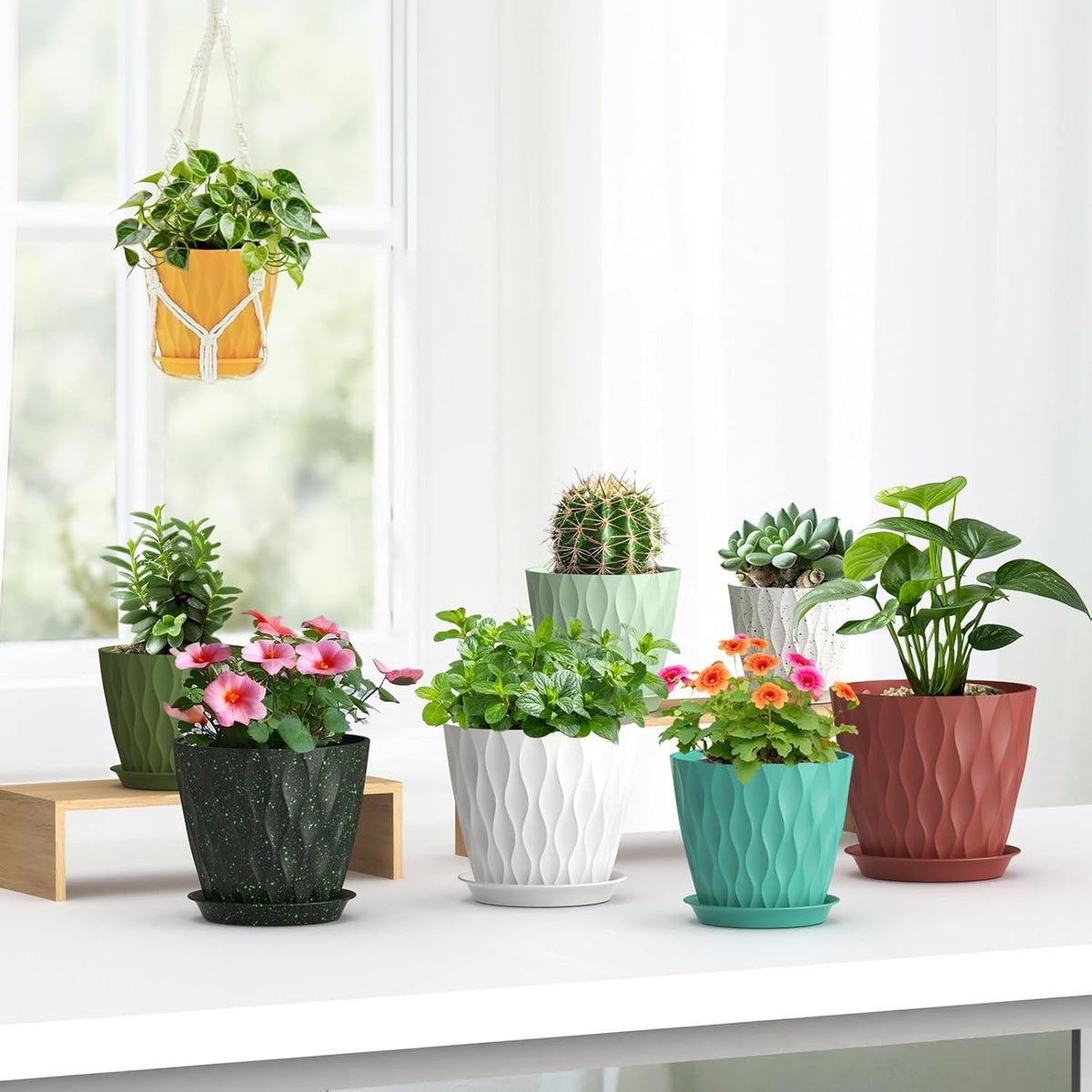 7/6.5/6/5.5/5/4.5/4 inch Plant Pots for Indoor Outdoor Plants, 7 Pack Thick Flower Pots with