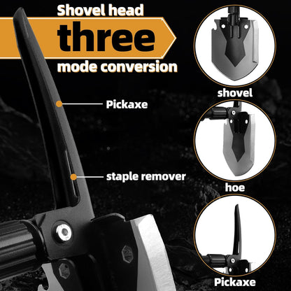 28" Tactical Folding Shovel Military Multi-Tool - Entrenching Tool with Pick/Axe/Saw, Carry Case