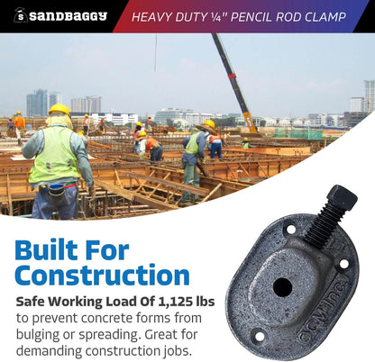Sandbaggy Heavy Duty 1/4" Pencil Rod Clamp - Reusable Concrete Formwork Clamps - Cast Malleable