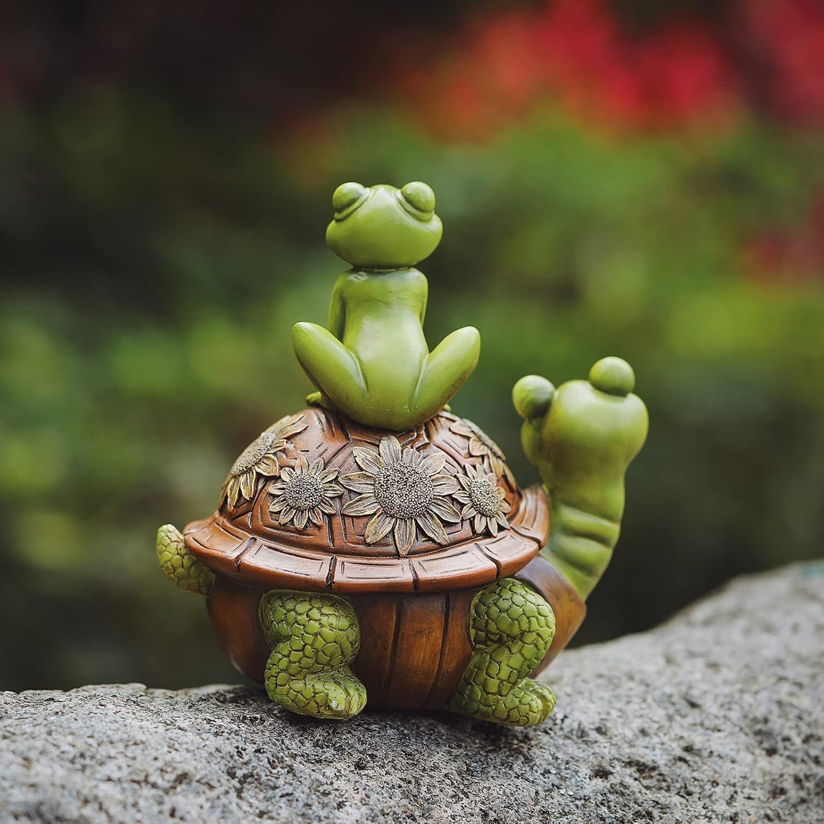 Frog Garden Statues Outdoor Decor, Resin Turtle Frogs Garden Animal Statue Waterproof, Outside Frog