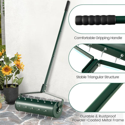 Goplus Rolling Lawn Aerator, 21-Inch Garden Yard Rotary Push Tine Filled Sand Stone, Heavy Duty