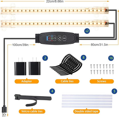 8.6'' Mini Two Strip Growing Lamp for Indoor Plants, 3000K Full Spectrum LED Grow Light Strips with