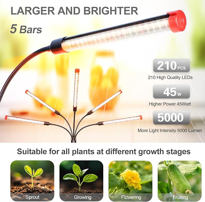 FECiDA Gamechanger! 45W 5Head Tripod Stand Tall Plant Light, 2025 Grow Lights for Indoor Plants