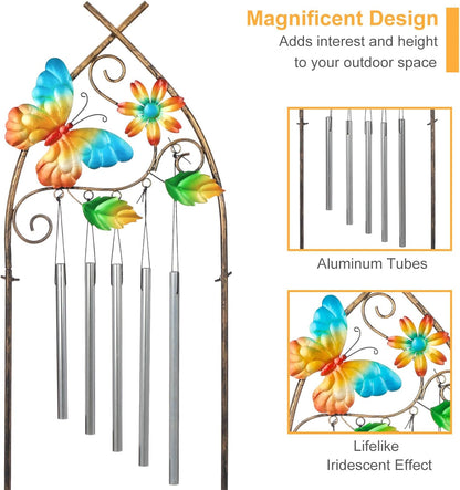 Garden Trellis with Plant Stands, 48” Metal Detachable Butterfly Plant Pot Trellis with Wind Chimes
