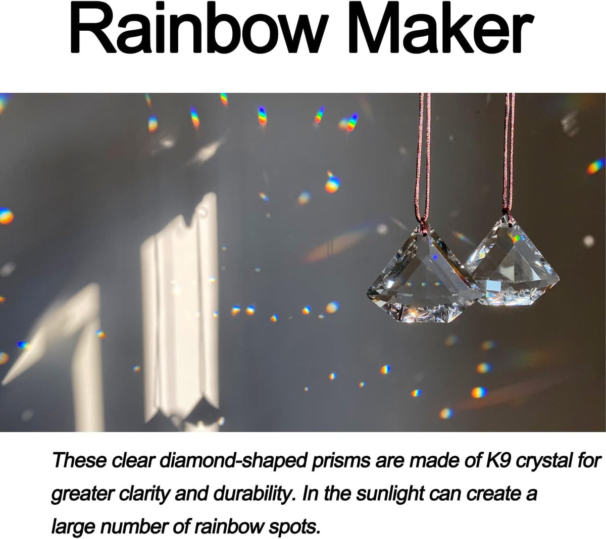 2PCS Clear Diamond Crystal Sun Catcher Prisms, STINO Hanging Suncatchers with Glass Prism, Rainbow