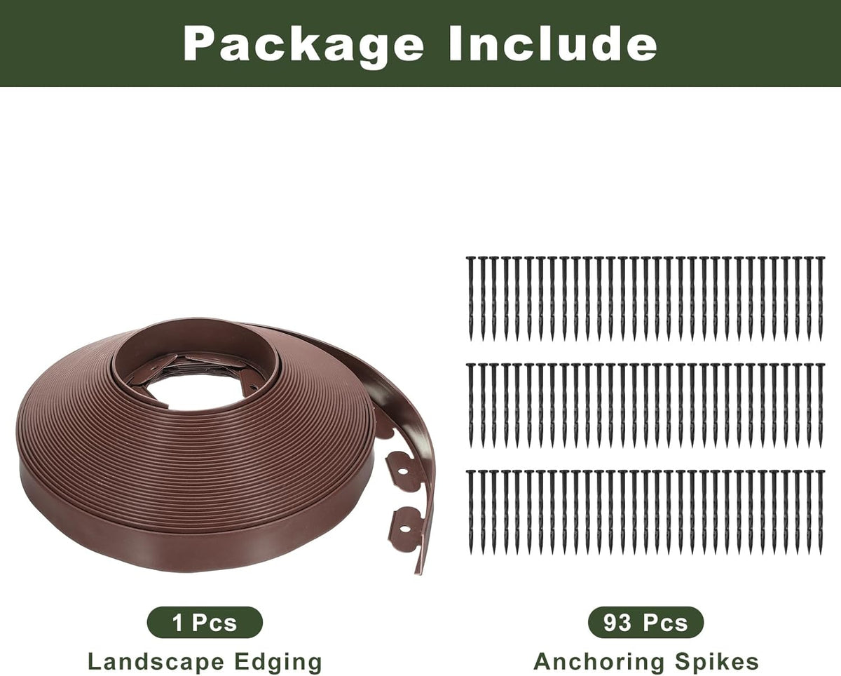 uxcell Landscape Edging, 1Pcs 100FT x 2" - No Dig Garden Edging Kit with 93 Stakes, Landscape