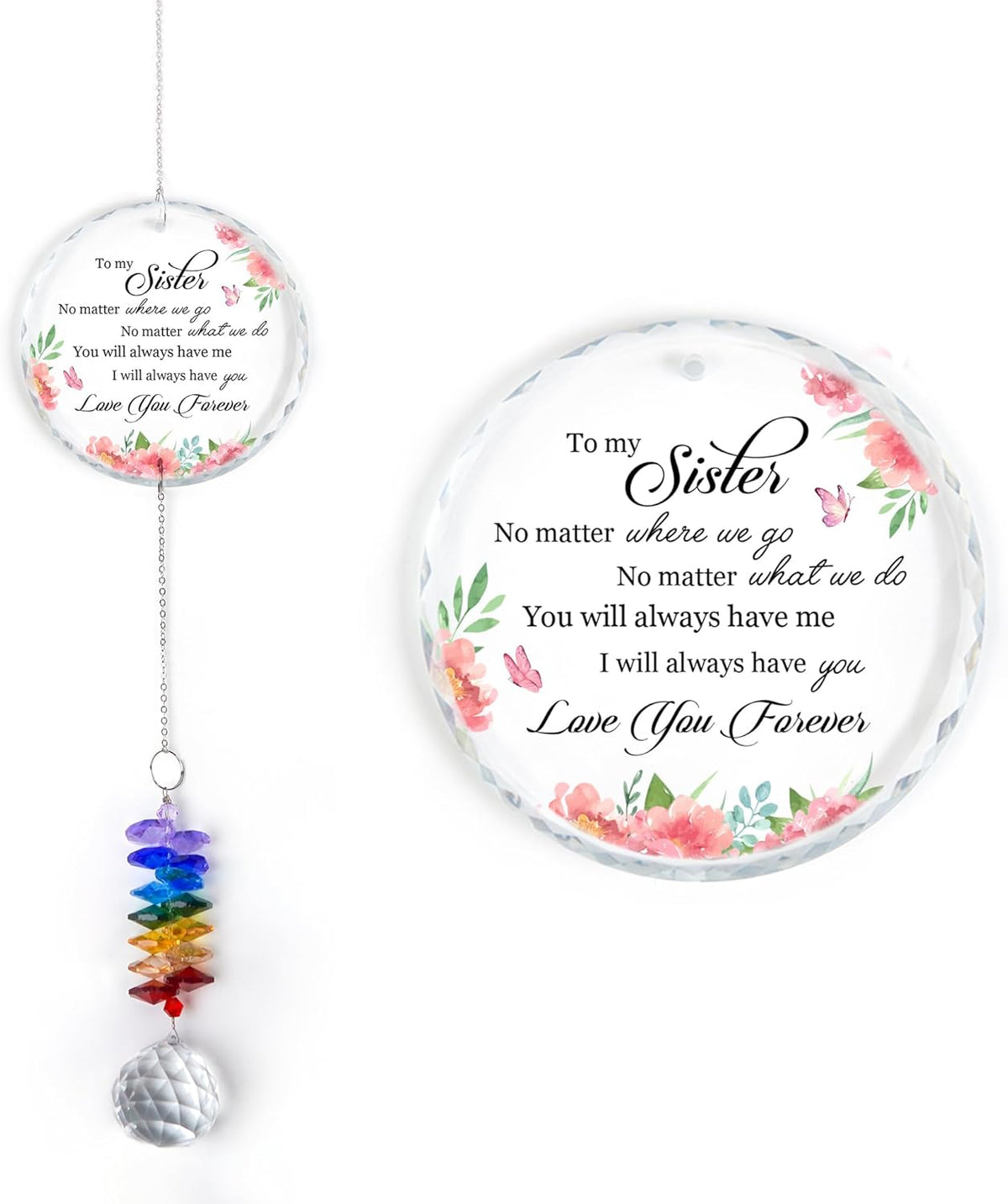 Glass Ornament Suncatcher - to My Sister Love You Forever - Christmas Birthday Gift for Sister