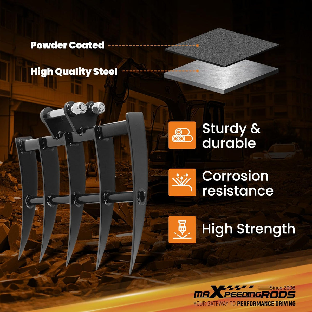 maXpeedingrods Mini Excavator Rake, Wide Backhoe Rake for 0.8-1.5T Excavators, Hydraulic Tilt