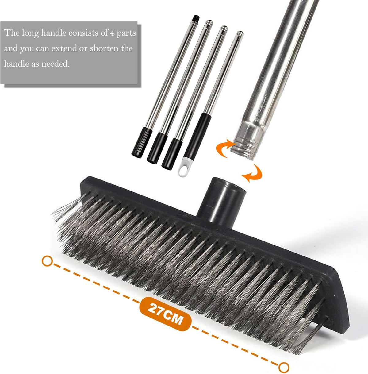 Deck Brush Steel Wire Broom with Long Handle Stiff Scrub Brushes for Cleaning Boat Patio Concrete