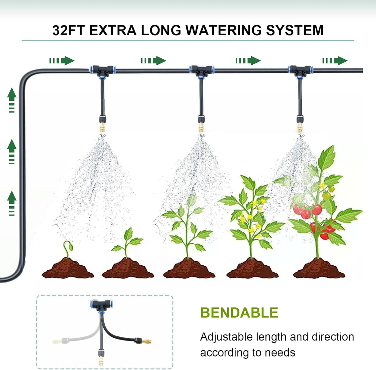 Greenhouse with Watering System, 10x7x7 Outdoor Greenhouse with 6 Mesh Windows and 1 Door, Easy