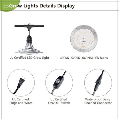 Espird Outdoor LED Grow Light, 12-Light Full Spectrum Grow Light Strip, Waterproof Plant Growing