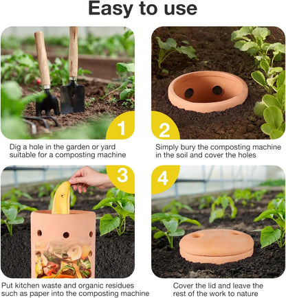 Underground Compost Bin 11Inch Garden Worm Farm Outdoor for Organic Refuse Red Pottery Ceramics