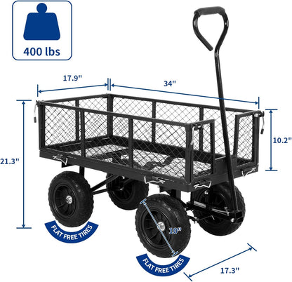BILT HARD 400 lbs 10" Flat Free Tires Steel Garden Cart with 180° Rotating Handle and Removable