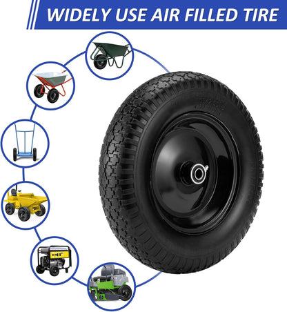 4.80/4.00-8" Flat Free Tire and Wheel 14.5" Wheelbarrow Tire,with 5/8" Axle Bore Hole,3"Center Hub