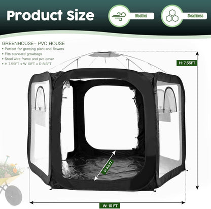 Porayhut Pop Up Greenhouse Tent,Portable Large Walk-in Plant House 10’X10’ ,Indoor Outdoor