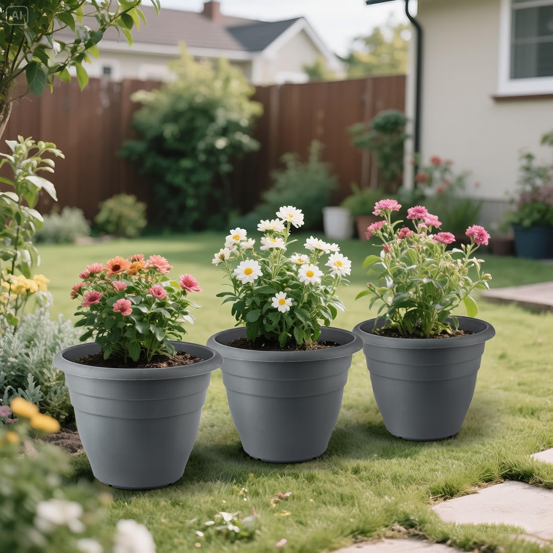 12 Inch Plant Pots, Large Planters for Outdoor Plants, Plastic Flower Pots - Durable and