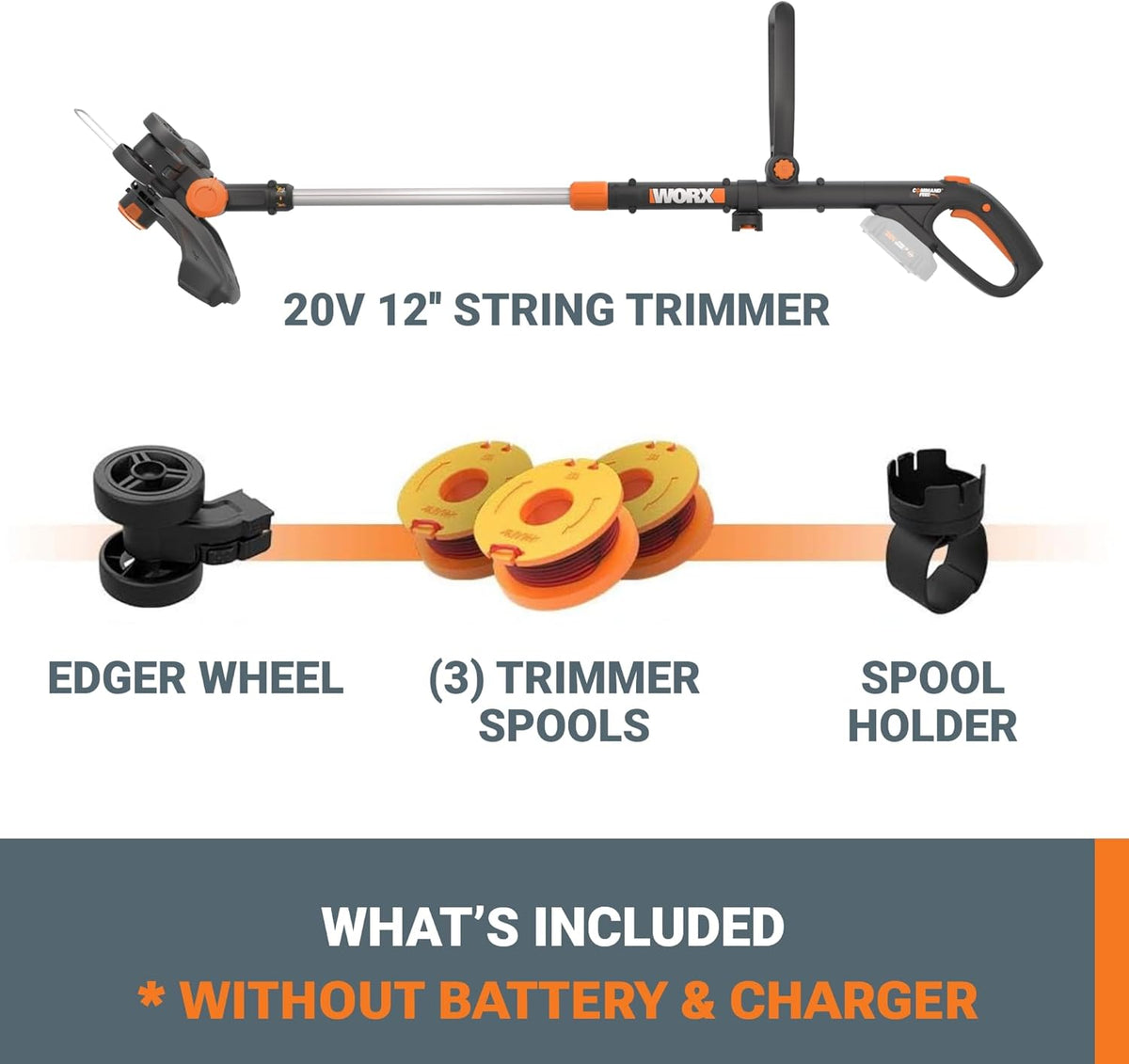 Worx GT Revolution 20V 12" String Trimmer Grass Trimmer/Edger/Mini-Mower, WG170.9