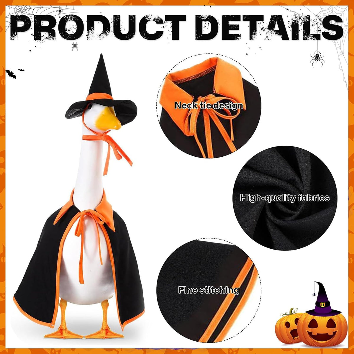 Halloween Porch Goose Outfit Set for 23'' Plastic Statue Lawn Porch Goose Clothes with Cloak Hat