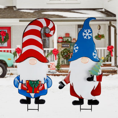 Hausse 2 Pack Garden Metal Gnome Stakes, 33 Inch Christmas Decorative Gnomes Stakes, Yard Signs for