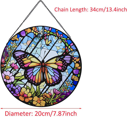 Butterfly Hanging Stained Glass for Windows,20cm/7.87inch Hand-Painted Sun Catcher Garden Hangings