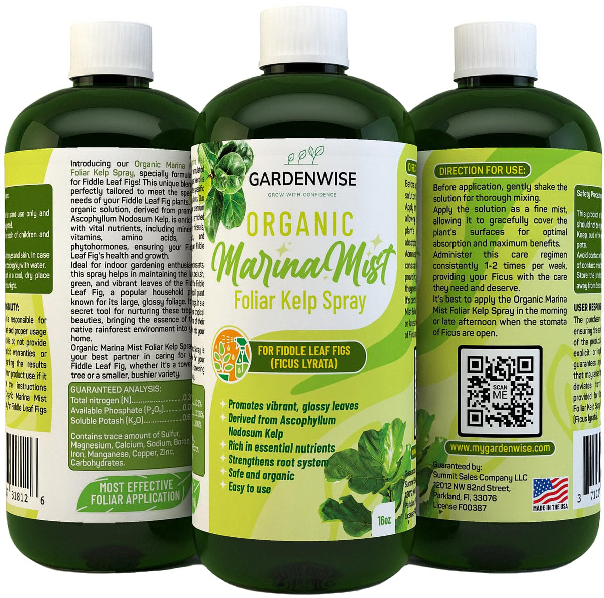Organic Marina Mist Foliar Spray for Fiddle Leaf Fig and Other Ficus Trees | Micro Nutrients for