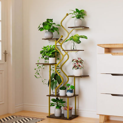 Bstrip 63 Inch Plant Stand with Grow Light, 7-Tier Indoor Plant Shelf with Hanging Hooks, Decor