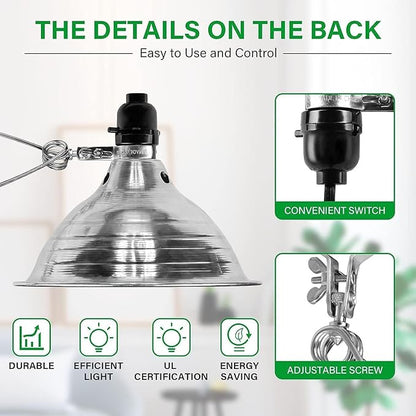 Simple Deluxe Clamp Lamp Light 150 Watt with 8.5 Inch Aluminum Reflector (no Bulb Included), 6 Feet