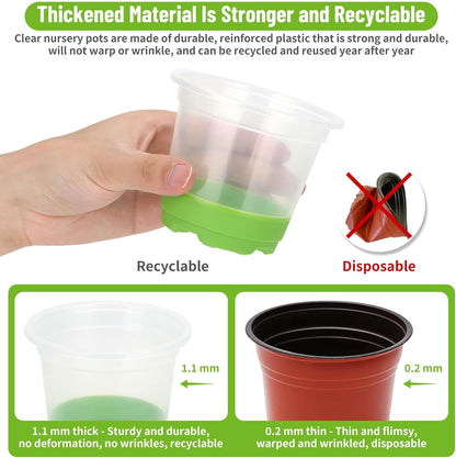 Caffox 57PCS Reusable Seed Starter Kit Includes 26 Packs 4" Clear Nursery Pots with Silicone Base