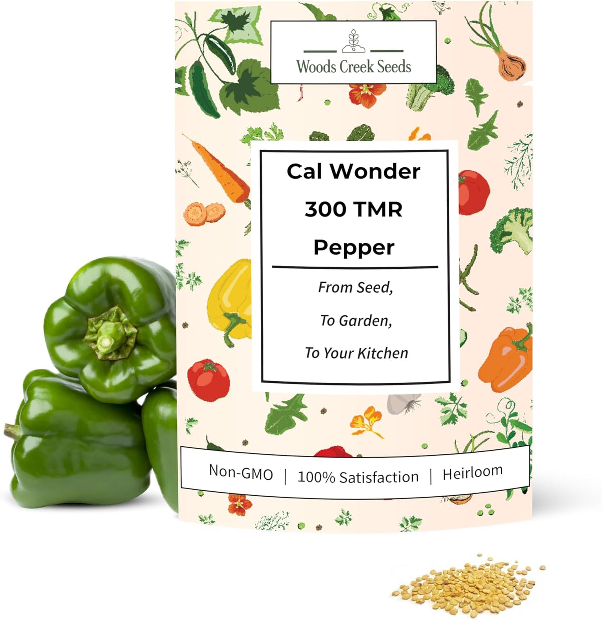 Woods Creek Seeds: Cal Wonder 300 TMR Sweet Pepper Seeds for Planting - Over 250 Heirloom Non-GMO